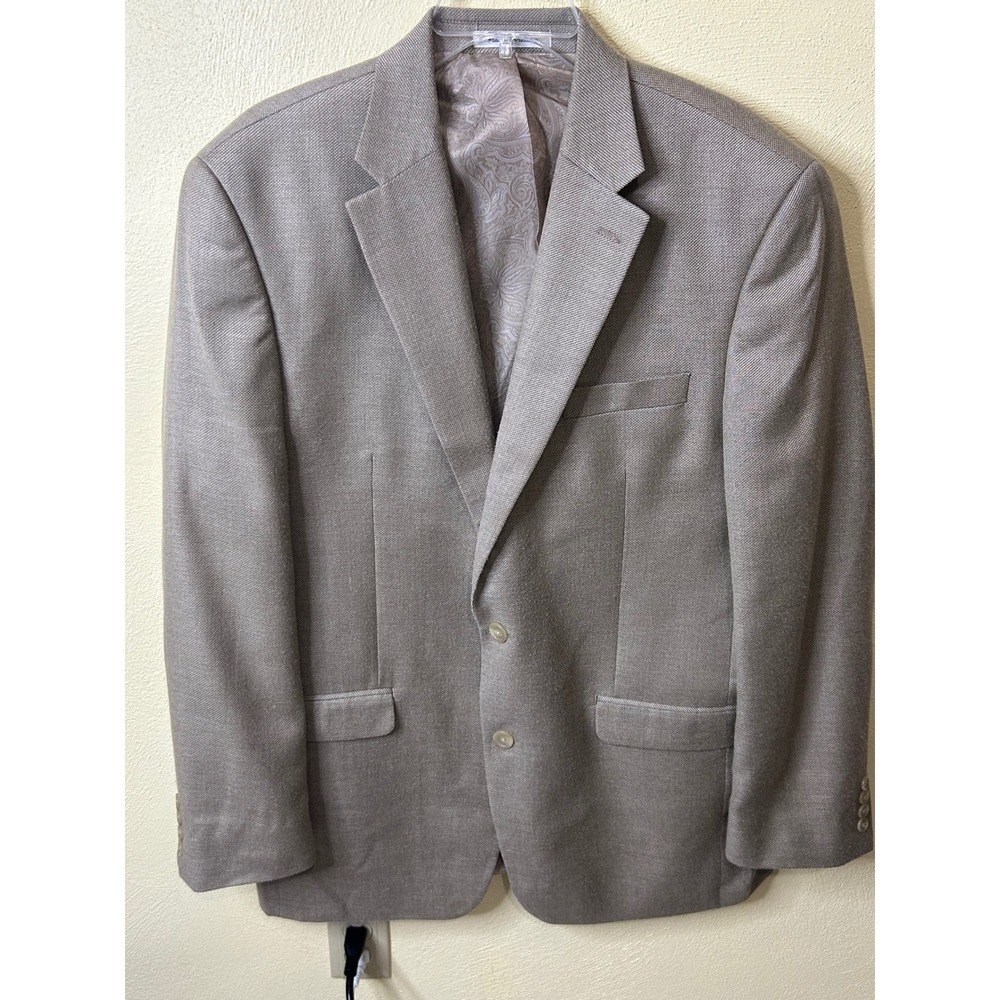 Chaps Mens 42L Blazer Sport Coat Tan Linen Blend Two Button Paisley Lining 42 L